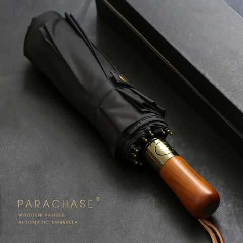 PARACHASE Big Umbrella Men Business Style 115cm Automatic Umbrella Rain Double Layer 10K Windproof Large Golf Umbrellas Wooden ► Photo 1/6