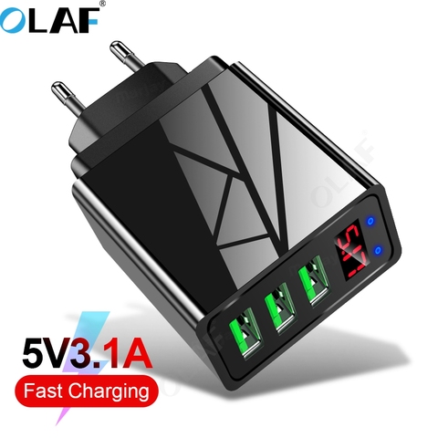 OLAF 3.1A USB Charger LED Digital Display for Samsung S10 Plus iPhone Xiaomi Charger Fast Wall Chargers Adapter Quick Charge 3.0 ► Photo 1/6