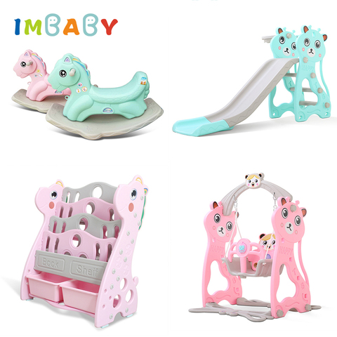 IMBABY Kids Swing Slide Baby Trojan Rocking Horse Children's BooksheIf Floor Playpen for Baby Combination Baby Toys Kindergarten ► Photo 1/1