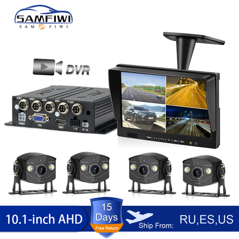 AHD 4ch Recorder DVR 10.1 inch Car Monitor Vehicle Truck Night Vision Rear View Camera Security Surveillance Split Screen Quad ► Photo 1/6