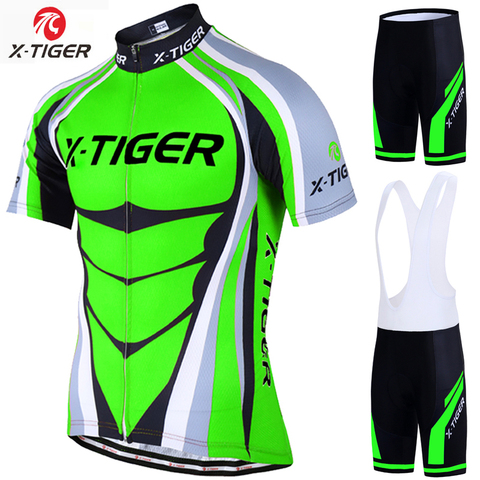 X-Tiger Pro Cycling Jersey set Neon Green MTB Racing Bike Clothes Summer Mountain Bicycle Clothing Cycling Set Cycling Wear ► Photo 1/6