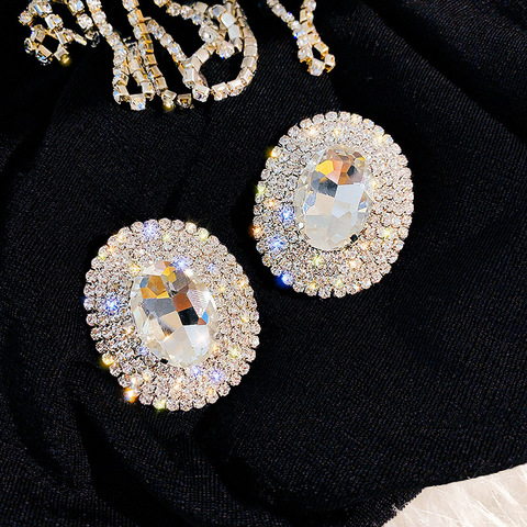 FYUAN Geometric Full Rhinestones Stud Earrings for Women Shine Oversize Round Crystal Earrings Weddings Party Jewelry Gift ► Photo 1/6