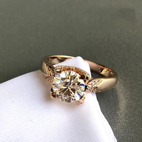 Pure 18K Rose Gold Moissanite Ring 1ct 2ct 3ct luxurious design 4 claws Ring VVS1 Wedding jewelry Anniversary Ring round cut ► Photo 1/5