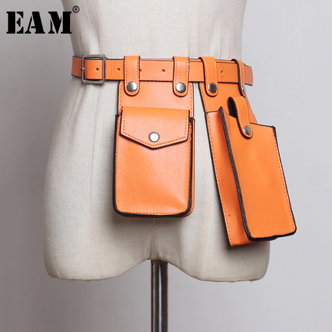 [EAM]  Multicolor Orange Mini-bag Split Joint Pu Leather Belt Personality Women New Fashion Tide All-match Spring 2022 1U220 ► Photo 1/6