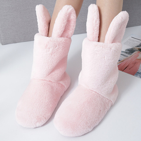 Winter House Women Fur Boots Cute Pink Rubber Mid Calf Fur Ladies Shoes Slides Slip-on Plush Warm Women Ankle Boots ► Photo 1/6