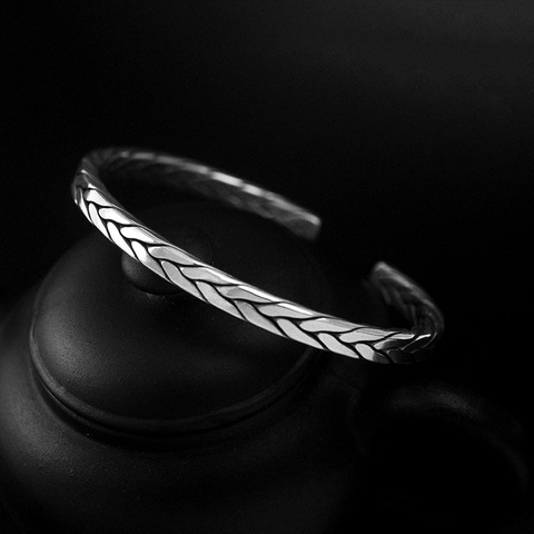 Retro Sterling Silver 925 Punk Bracelet Men Twist Vintage Viking Bangles Open Cuff Bracelets Men's Gift pulseira masculina ► Photo 1/6