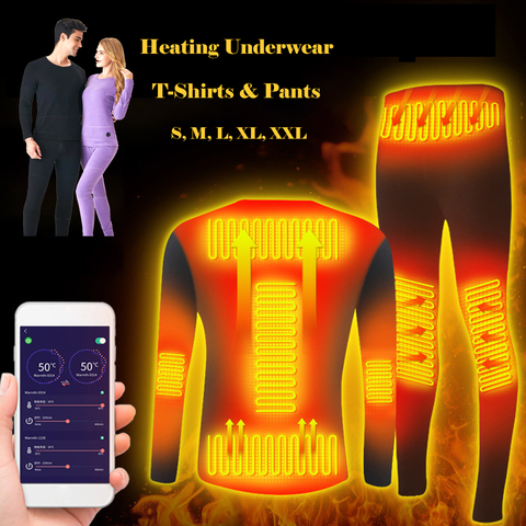 Winter Heating Underwear Thermal Underwear Set USB Electric Heated T-Shirts & Pants Battery Powered Ski Wear Motorcycle Jacket ► Photo 1/6