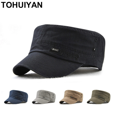 Classic Washed Cotton Military Cap Men Vintage Gorra Army Hat Casual Autumn Flat Top Caps Women Adjustable Cadet Hats Chapeau ► Photo 1/6