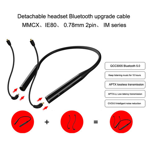 Wireless Aptx Bluetooth 5.0 Separable Update Cable mmcx for shure se215 se535 0.78mm 2pin for KZ TRN QZ for sennheiser IE80 A2DC ► Photo 1/6