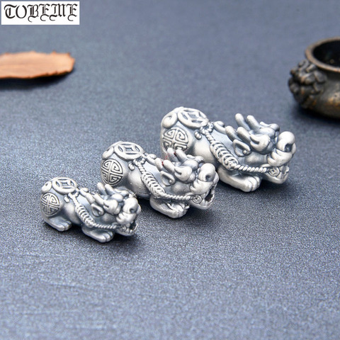 100% 3D 999 Silver Pixiu Beads Vintage Pure Silver Good Luck  Bead Fengshui Wealth Pixiu Beads DIY Bracelet Lucky Beast Bead ► Photo 1/3