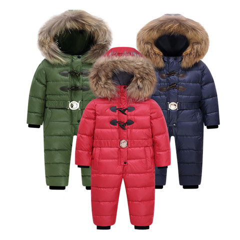 Russia Winter -30 jumpsuit kids winter snowsuit 12M-4T Baby jumpsuit Down Jackets warm overall down coats boys girl Kids clothes ► Photo 1/6