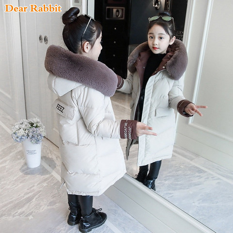 2022 Fashion Children Winter down cotton Jacket Girl clothing Kids clothes Warm Thick parka Fur Collar Hooded long Coats 3-14Y ► Photo 1/6