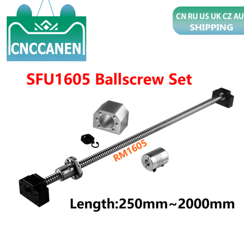 SFU1605 Rolled ball screw C7 End Machined Length 250MM~2000MM + Nut Housing BK/BF12 End support + Coupler RM1605 Ballscrew Set ► Photo 1/6