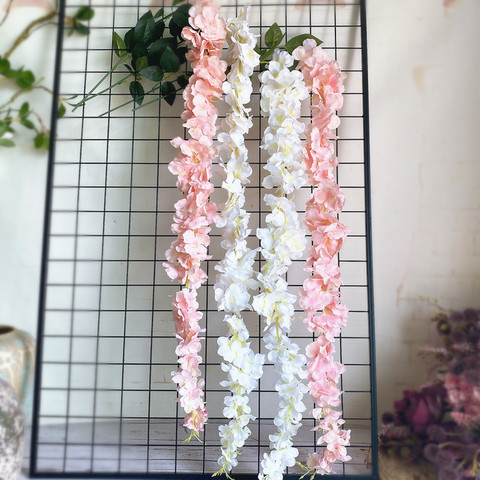 Buy Online Wholesale White Wisteria Flower Rattan With Leaves Silk Artificial Flowers Celing Wall Hanging Flower Vine Wedding Decoration Alitools