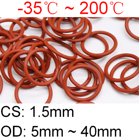 10pcs VMQ O Ring Seal Gasket Thickness CS 1.5mm OD 5 ~ 40mm Silicone Rubber Insulated Waterproof Washer Round Shape Nontoxi Red ► Photo 1/6