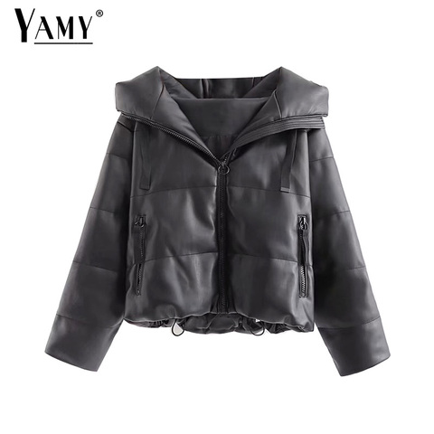 Korean winter jacket women leather jacket kawaii black parka bubble jackets coats hooded  cropped leather puffer jacket ladies ► Photo 1/6