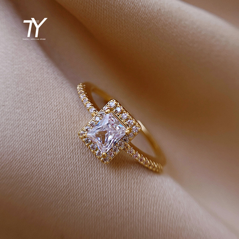 Exquisite Simple Square Zircon Gold Opening Rings For Woman 2022 Salary Gothic Jewelry Wedding Party Girls' Luxury Student Ring ► Photo 1/6