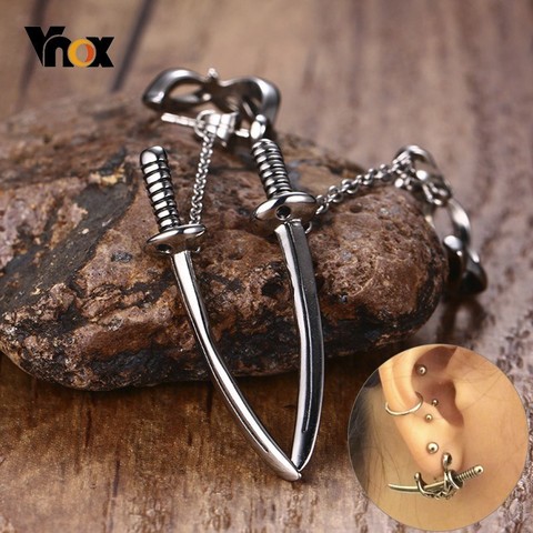 Vnox Vintage Sword Stud Earrings for Men Women Never Fade Stainless Steel Japanese Samurai Scimitar Katana Cool Brincos ► Photo 1/6