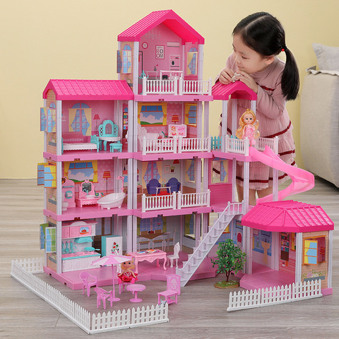 QWZ New Baby DIY Doll House Girls Pretend Toy Handmade Castle Dollhouse Birthday Gifts Educational Toys Doll Villa for Girl ► Photo 1/6