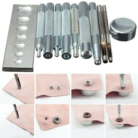 11pcs/set DIY Leather Tool Die Punch Hole Snap Rivet Button Setter Base Kit Leather Craft Tools Hole Punches Leather Punch ► Photo 1/6