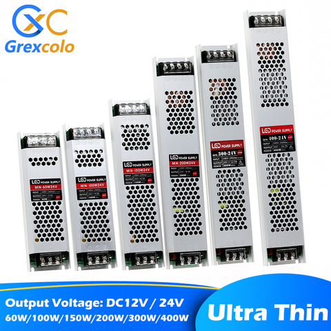 Ultra Thin Lighting Transformers DC 12V 24V LED Power Supply 60W 100W 150W 200W 300W 400W AC190-240V Driver For LED Strips ► Photo 1/6