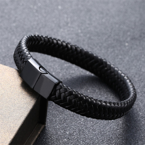 ZOSHI Punk Men Jewelry Black Red Braided Leather Bracelet Stainless Steel Magnetic Clasp Fashion Bangles Wrap Bracelet ► Photo 1/6