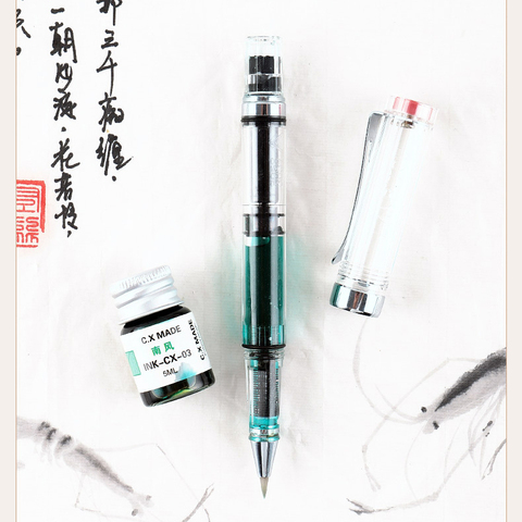 1-Piece Transparent Fountain Brush Pen Ink Refillable Soft Brush Calligraphy Ink Pens for Writing Drawing Outlining ► Photo 1/4