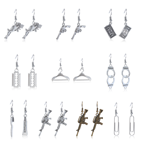 1Pair Punk Handcuffs Blade Gun Drop Earrings Women Simple Fashion Cool Pistols Ear Stud Jewelry Accessories Creativity Earrings ► Photo 1/6