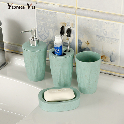 Bathroom Accessories 4Pcs/Set Wheat straw Soap Dish Dispenser Washroom Toothbrush Holder Cup Suit BPA Free ► Photo 1/6