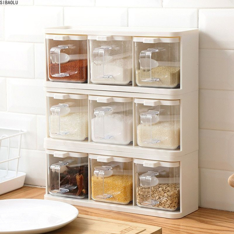 Spice Rack 3 Grids Spoon Kitchen With Lid Container Seasoning Box Herb Spices Storage Condiment Jar Cooking With Handle Desktop ► Photo 1/6
