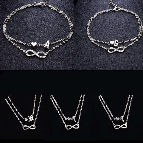 1 PC 21cm 26 Letters  Fashion Bracelets Silver Color Geometric Infinity Symbol Capital Letter Jewelry Gifts For Women & Girl ► Photo 1/6