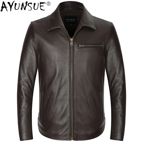 AYUNSUE Genuine Leather Jacket Men Vintage Cowhide Leather Coat for Men Short Plus Size Men Leather Jackets Ropa Hombre KJ5100 ► Photo 1/6