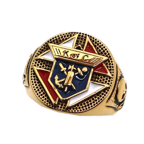 Unisex 316L Stainless Steel Knights of Columbus Christianity Catholicism K of C Cross Skull Gold-Color Ring ► Photo 1/6