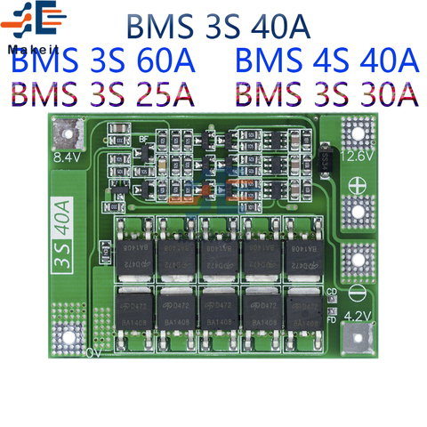 3S/4S 40A 60A Li-ion Lithium Battery Charger Protection Board 18650 BMS For Drill Motor 11.1V 12.6V/14.8V 16.8V Enhance Balance ► Photo 1/1