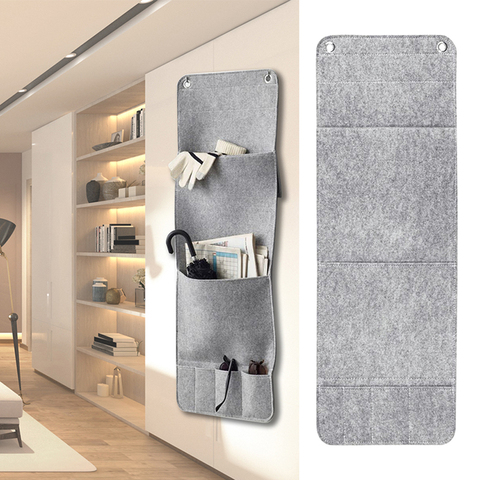 Gray Wall Hanging Style Felt Storage Hanging Bags 6 Pockets Wall Mounted Wardrobe Hang Bags Wall Pouch Cosmetic Toys Organizer ► Photo 1/6