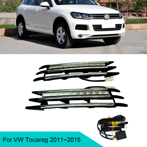 Turn signal Yellow flashing Car LED Daytime running  Lights DRL LED fog light for Volkswagen Touareg 2011 2012 2013 2014 2015 ► Photo 1/6