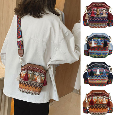 Vintage National Women's Bag Tassel Ethnic Handwoven Crossbody Bag Hippie Sling Shoulder Bags For Ladies Small Handbag 4 Colors ► Photo 1/6