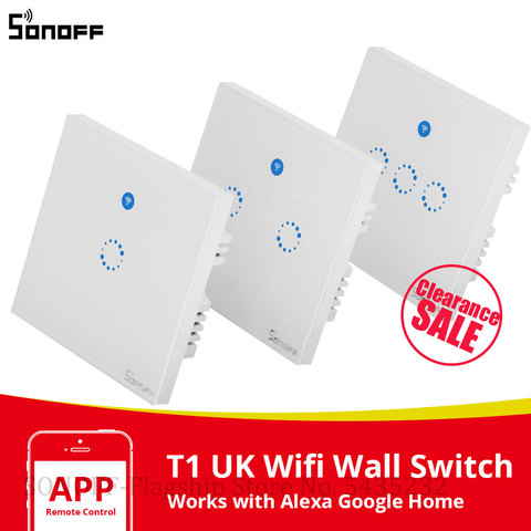 SONOFF T1 UK Wifi Smart Light Switch Glass Screen Touch Panel Voice Control Wireless Wall Switches Remote with Alexa Google Home ► Photo 1/6