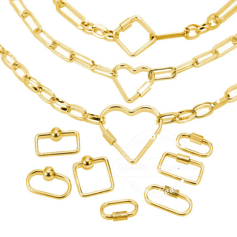 4pcs Stainless Steel Heart Screw Locking Clasp Gold Oval Square Carabiner Clasps for Necklace Bracelet Keychain Making ► Photo 1/6