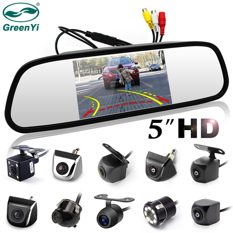 GreenYi 5 inch Car Rearview Mirror with Monitor for 170 Angle Vehicle Rear View Camera HD Sony TFT LCD Parking System ► Photo 1/6