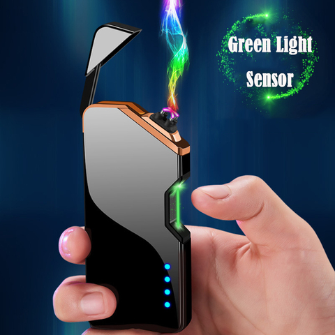 Creative USB Rechargeable Plasma Electric Lighter Metal Windproof Laser Induction Dual Arc Lighter With Power Display ► Photo 1/6