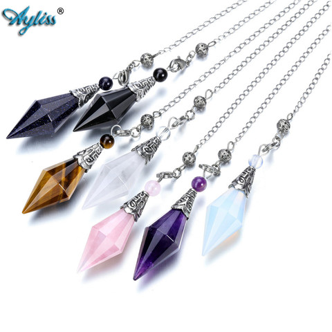 Ayliss 1 Pc Crystal Pendulums for Dowsing Divination Metal Retro Gem Stone Hexagonal Pendant Pendulum Chain Healing Scrying New ► Photo 1/1