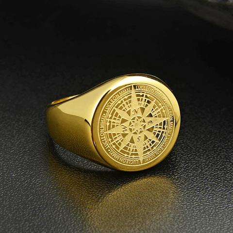 Valily Jewelry Mens Ring Simple Design Compass Ring Gold Stainless Steel fashion Black  Band Rings For Women Men Navigator Rings ► Photo 1/6