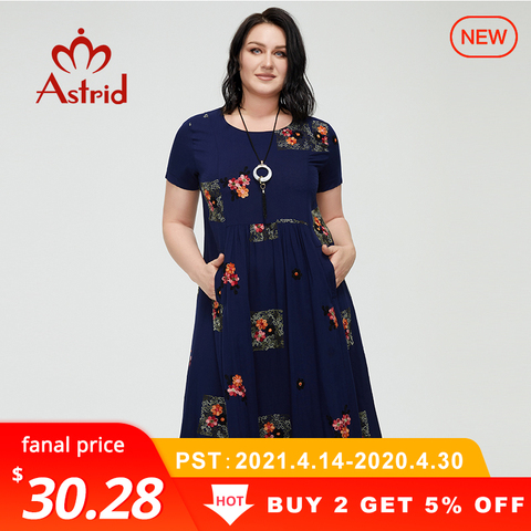 Astrid Women's Summer Dress 2022 for Women Boho Casual Elegant Vintage Dress Linen Plus size Embroidery Flower Long with Pocket ► Photo 1/6