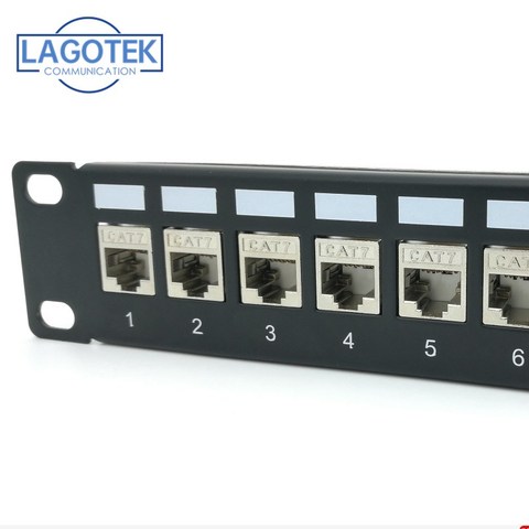 Cat7 Cat6A Patch Panel Modular - 24 Ports - 1U - Screen - For Keystone Modules - 19 Inch  Rack - Black (+ 24pcs  RJ45 Assembly) ► Photo 1/6