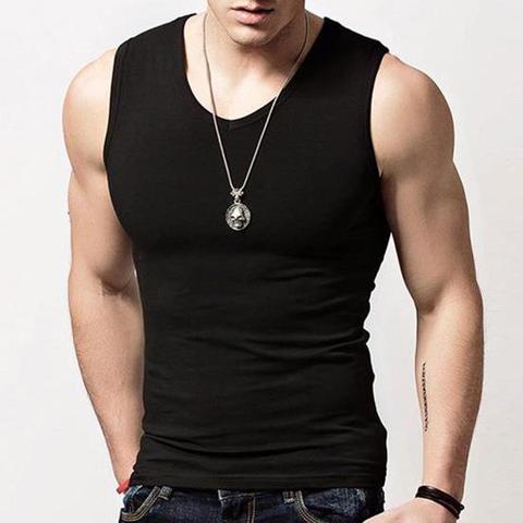 Men Tank TopsSolid Color Sleeveless Round Neck Vest Fitness Tank Top Undershirt Men's  Top ► Photo 1/6