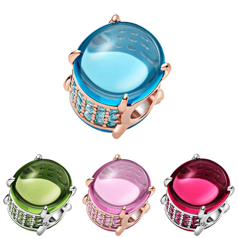 2022 New 925 Sterling Silver Beads Blue Green Pink Rose Oval Cabochon Charms Fit Original Pan Bracelet Women Jewelry DIY Gift ► Photo 1/6