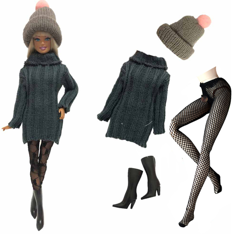 NK 4 Items/Set Doll Dress Fashion Model Coat  Outfit Daily  Sweater Hat+Shoe+Stocking For Barbie Doll Accessories Baby Toys DZ ► Photo 1/5