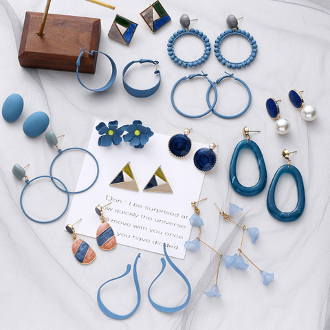 Blue Korean Earrings Simple Vintage Earings Women Geometric Flower Pendientes Earring New Temperament Tassel Jewelry Friend Gift ► Photo 1/6