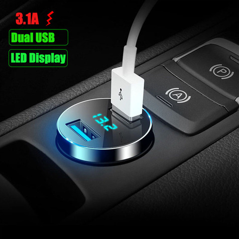 Mini Fast Charger Dual USB Car Phone Charger 5V 3.1A With LED Display Universal Phone Charger for iPhone Samsung Xiaomi ► Photo 1/6
